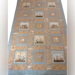 Coastal Nautical Beach Bliss Hand Crafted Quilt Throw 61x93”  Never Used
